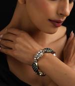 Gold plated green stone kundan bangle