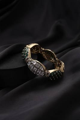 Gold plated green stone kundan bangle 2