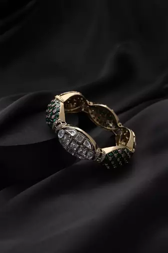 Gold plated green stone kundan bangle