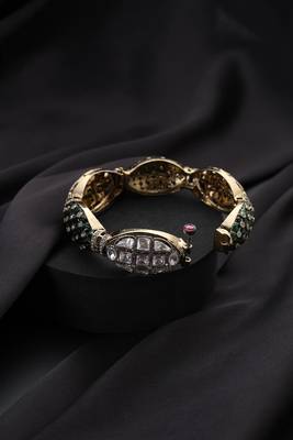 Gold plated green stone kundan bangle 3