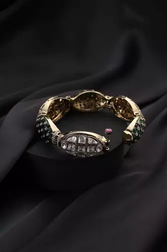 Gold plated green stone kundan bangle