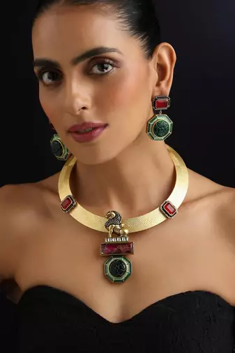 Gold plated multicolour necklace set