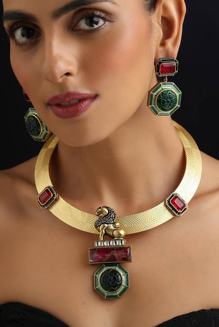 Gold plated multicolour necklace set