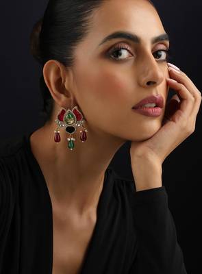 Gold plated multicolour kundan dangler earrings 1