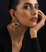 Gold plated multicolour kundan dangler earrings