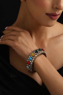 Gold plated multicolour polki bangle 1