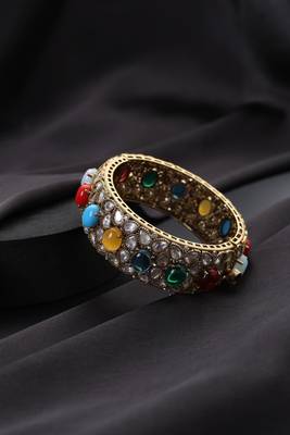 Gold plated multicolour polki bangle 2