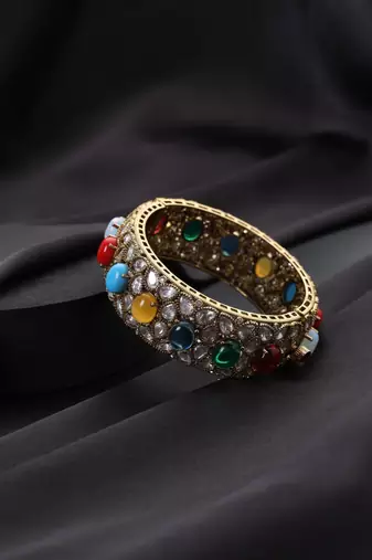 Gold plated multicolour polki bangle