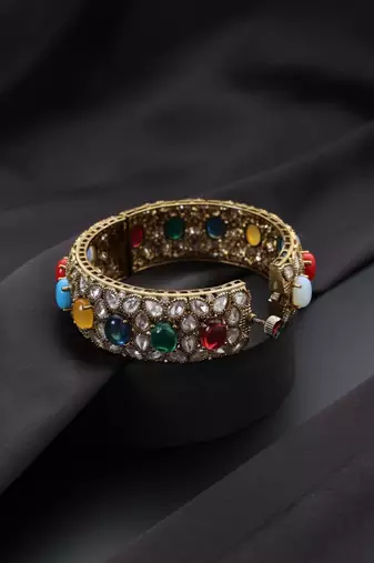 Gold plated multicolour polki bangle