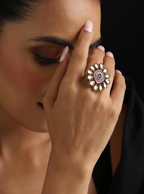 Gold plated multicolour polki ring 1