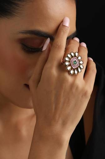 Gold plated multicolour polki ring