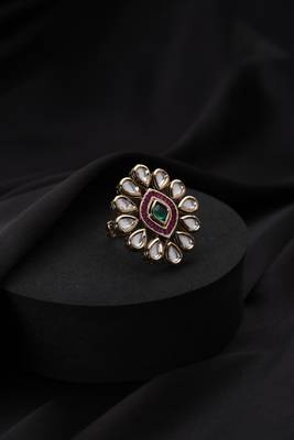 Gold plated multicolour polki ring 2