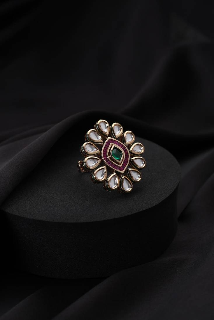 Gold plated multicolour polki ring