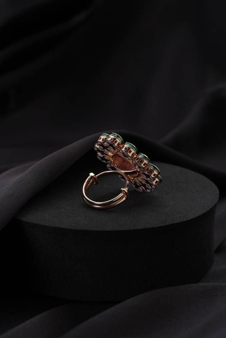 Gold plated multicolour polki ring