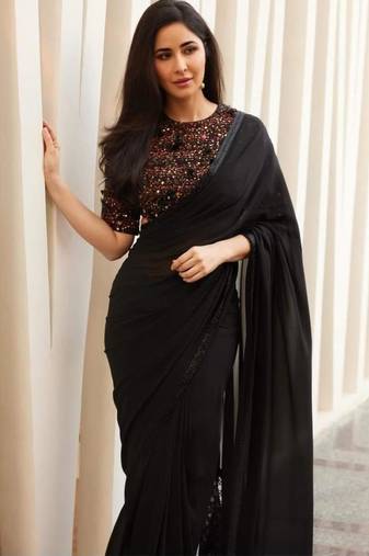Black Silk Beautiful Embellished Saree,Sari Comes With Embroidered Blouse
