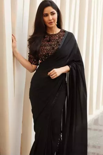 Black Silk Beautiful Embellished Saree,Sari Comes With Embroidered Blouse