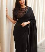 Black Silk Beautiful Embellished Saree,Sari Comes With Embroidered Blouse