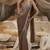 Chocolate brown satin pre draped saree with silver hand embellished kundan work blouse