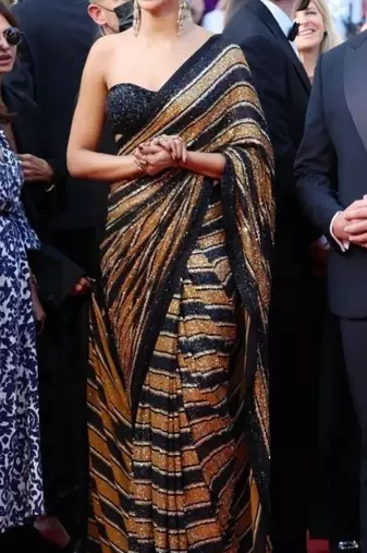 Black Georgette Sequin Work Saree with Unstitched Blouse