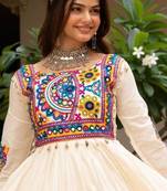 Off white kora cotton multi thread embroidered & gota patti work traditional gown