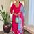 Rani pink rayon slub heavy thread embroidery work with printed dupatta kurta pant set