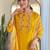 Mustard gadhwal silk heavy thread embroidery work with printed dupatta kurta pant set