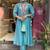 Aqua blue chanderi silk heavy thread embroidery work kurta pant set