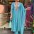 Aqua blue chanderi silk heavy thread embroidery work kurta pant set