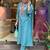 Aqua blue chanderi silk heavy thread embroidery work kurta pant set
