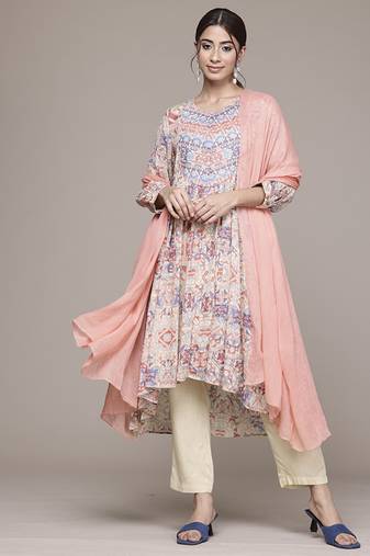 Off white woven cotton kurta set