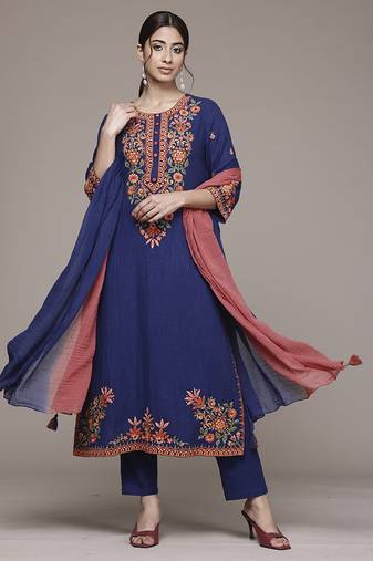 Blue woven cotton kurta set