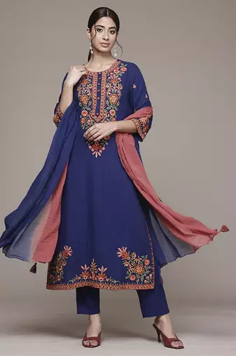 Blue woven cotton kurta set