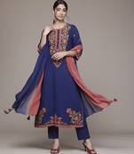 Blue woven cotton kurta set