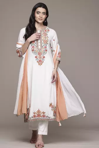 Off white woven cotton kurta set
