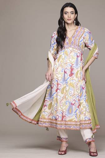 Off white woven cotton kurta set
