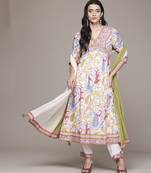 Off white woven cotton kurta set