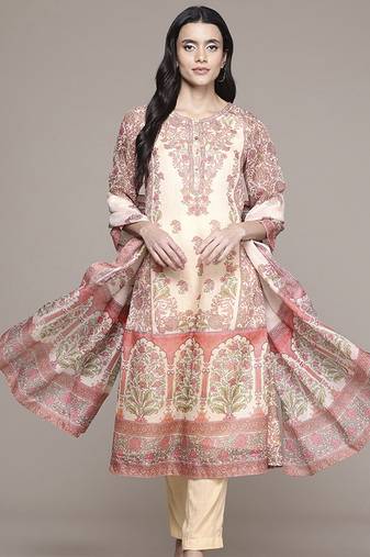 Beige woven polyester kurta set