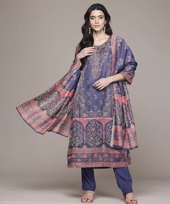 Blue woven polyester kurta set 1