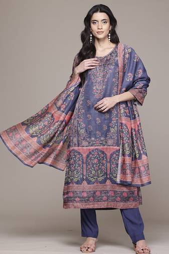 Blue woven polyester kurta set