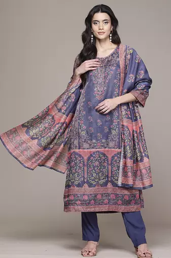 Blue woven polyester kurta set