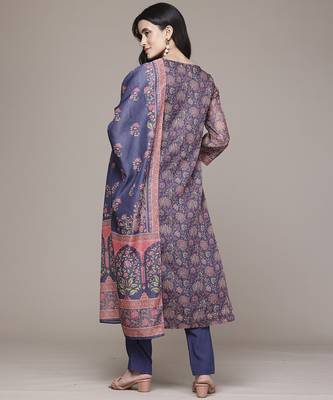 Blue woven polyester kurta set 3