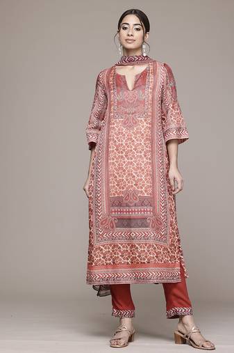 Brown woven polyester kurta set