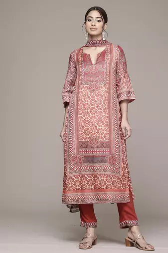 Brown woven polyester kurta set