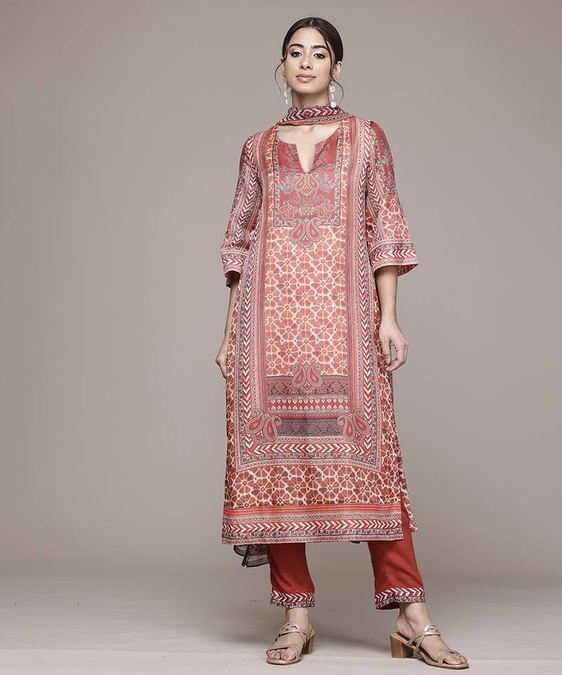 Brown woven polyester kurta set