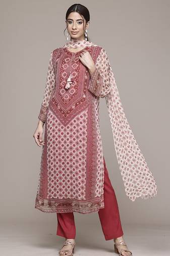 Off white woven polyester kurta set
