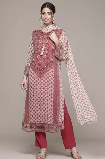 Off white woven polyester kurta set
