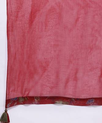 Red woven polyester kurta set 2