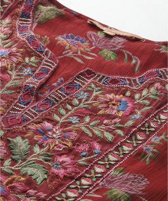 Red woven polyester kurta set 3