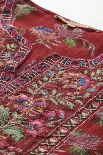 Red woven polyester kurta set