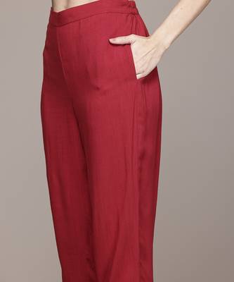 Red woven polyester kurta set 5